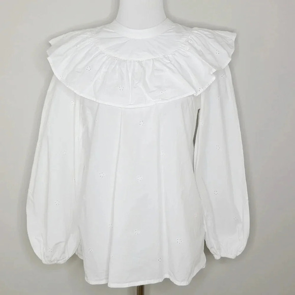 Topshop Maternity White Poplin Yoke Eyelet Pintuck Blouse 4 - Picture 1 of 9